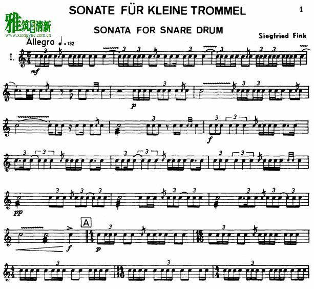 Siegfried Fink -  Sonata for Snare Drum军鼓奏鸣曲 小军鼓谱