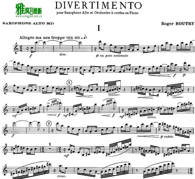 Roger Boutry 罗杰布特里 Divertimento 嬉游曲 萨克斯谱