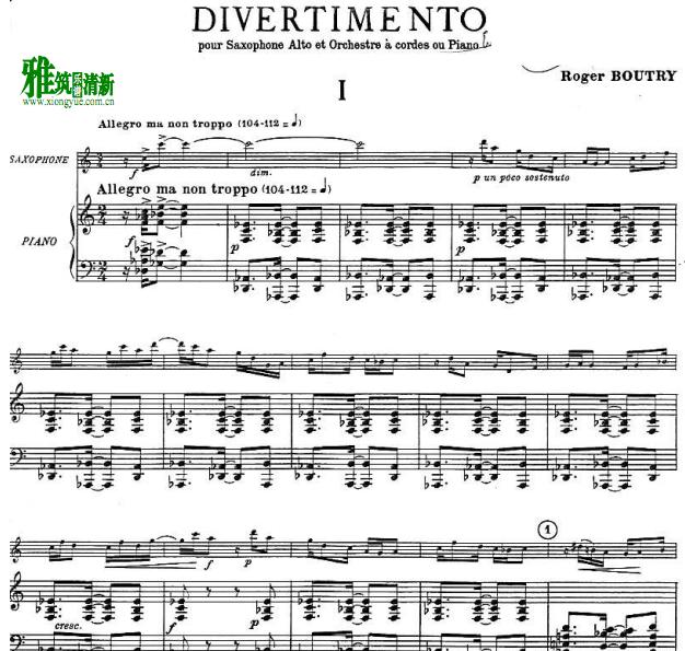 Roger Boutry 罗杰布特里 Divertimento 嬉游曲 萨克斯钢琴伴奏谱