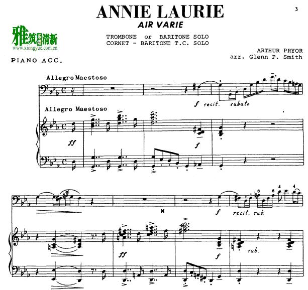 阿瑟.普拉亚Pryor  -  Annie Laurie安尼.劳丽 长号钢琴伴奏谱