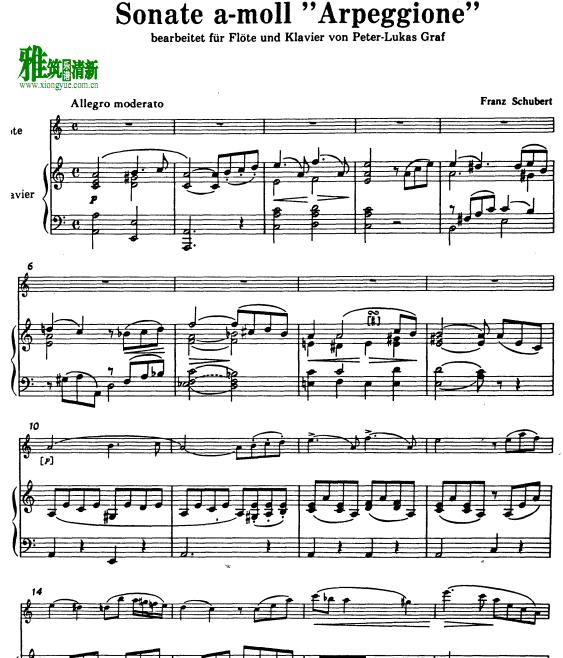 舒伯特阿佩乔尼 Arpeggione 长笛钢琴伴奏谱