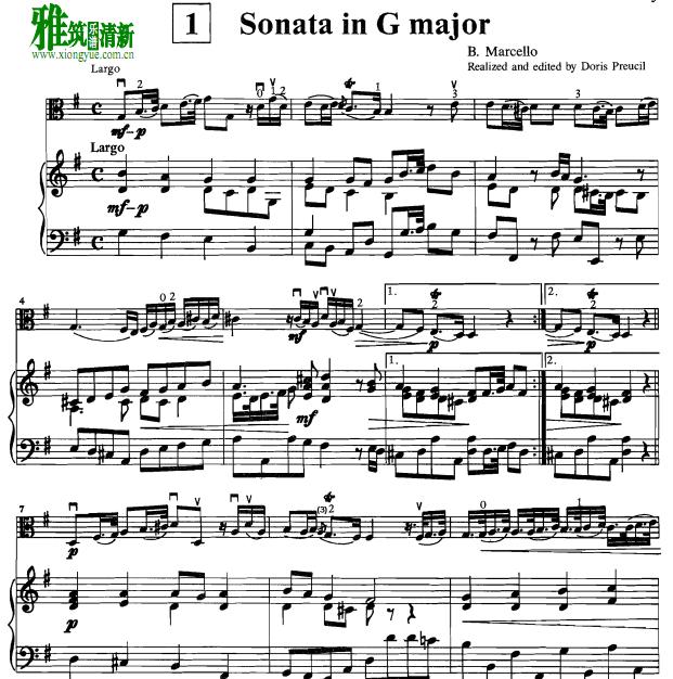马尔切洛 G大调奏鸣曲中提琴钢琴伴奏谱