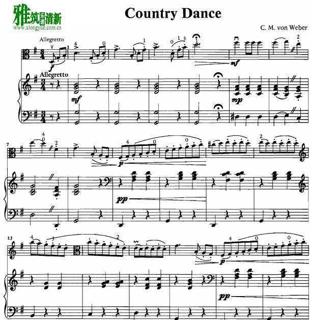 weber 韦伯 乡村舞曲 country dance中提琴钢琴伴奏谱