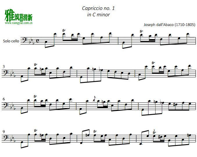 Dall'Abaco 达拉巴科 大提琴随想曲No.1 大提琴谱