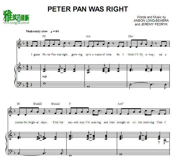Anson Seabra - Peter Pan Was Right钢琴伴奏谱