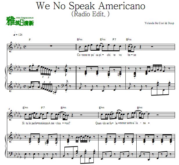 Yolanda Be Cool & Dcup - We No Speak Americano弹唱钢琴谱