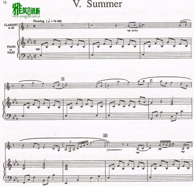 Paul Reade - summer单簧管钢琴伴奏谱