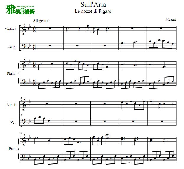 肖申克的救赎插曲 费加罗的婚礼 Sull'aria  小提大提钢琴三重奏谱