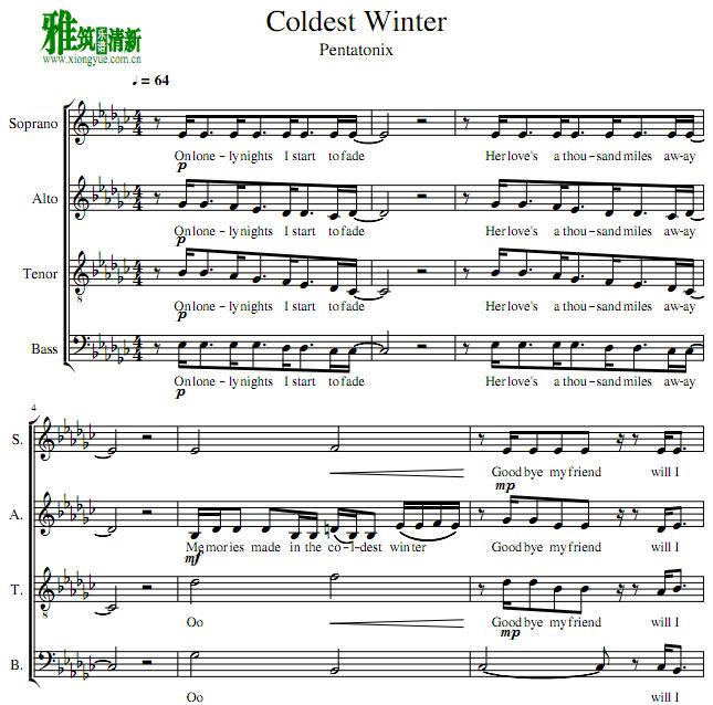 pentatonix - coldest winter阿卡贝拉谱