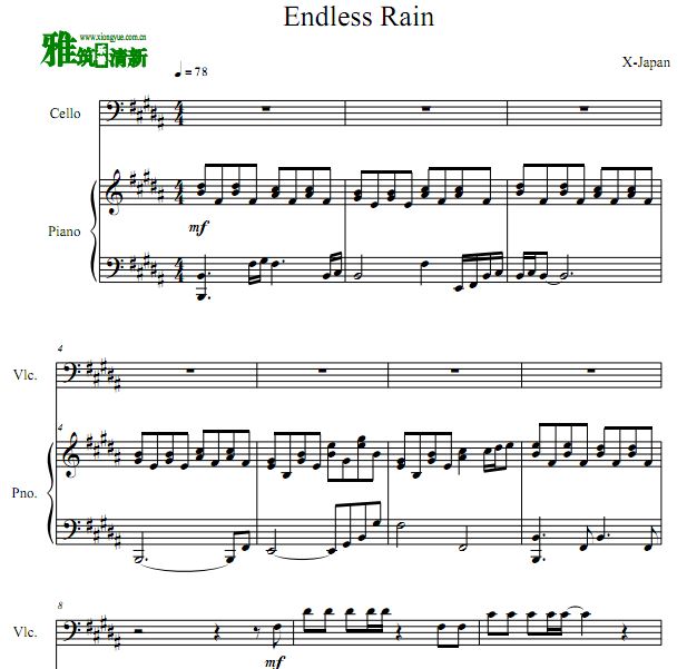 X-Japan - Endless rain 大提琴谱