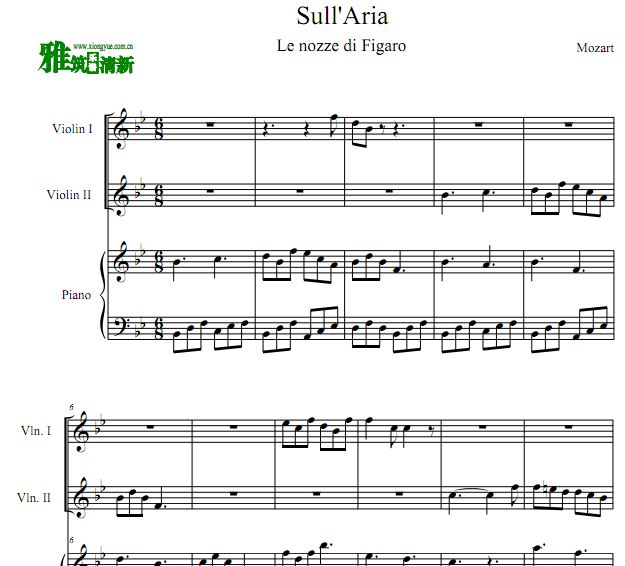 费加罗的婚礼 Sull'aria 西风吹拂小提琴二重奏钢琴伴奏谱