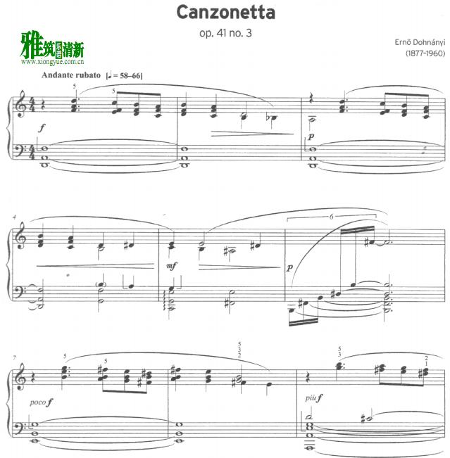 Erno Dohnanyi - Canzonetta 钢琴谱