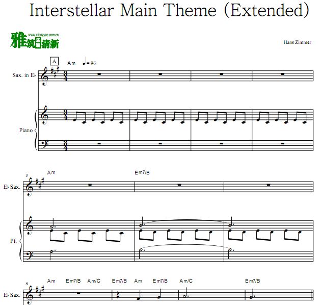 星际穿越 Interstellar 降E萨克斯钢琴谱
