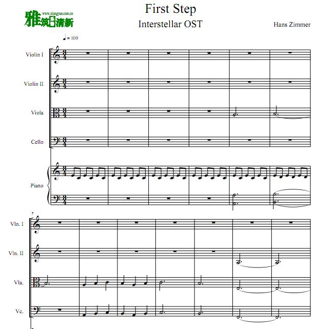 星际穿越主题曲 First Step钢琴五重奏谱