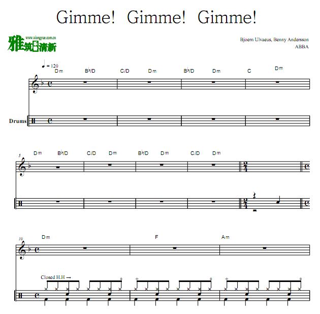 恼人的秋风原曲 Gimme! Gimme! Gimme!  鼓谱