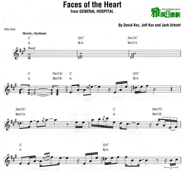 戴夫·考兹 Faces of the Heart 中音萨克斯谱
