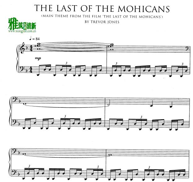 最后的莫西干人主题曲钢琴谱 The Last of the Mohicans