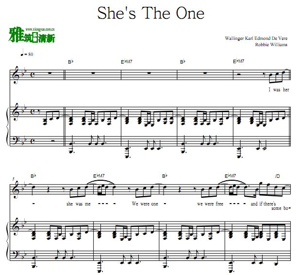 Robbie Williams - She's The One 钢琴弹唱谱