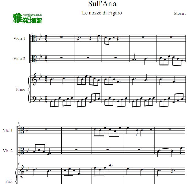 肖申克的救赎插曲 费加罗的婚礼 Sull'aria 西风吹拂中提琴钢琴三重奏谱