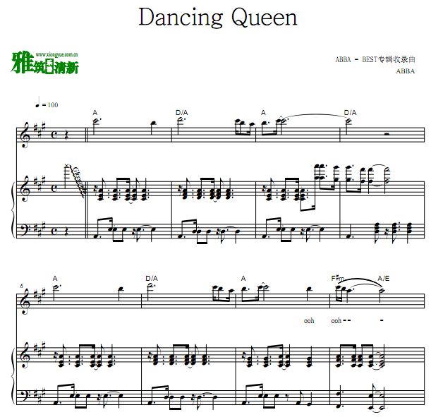 ABBA 舞会皇后 Dancing Queen歌谱 弹唱钢琴谱