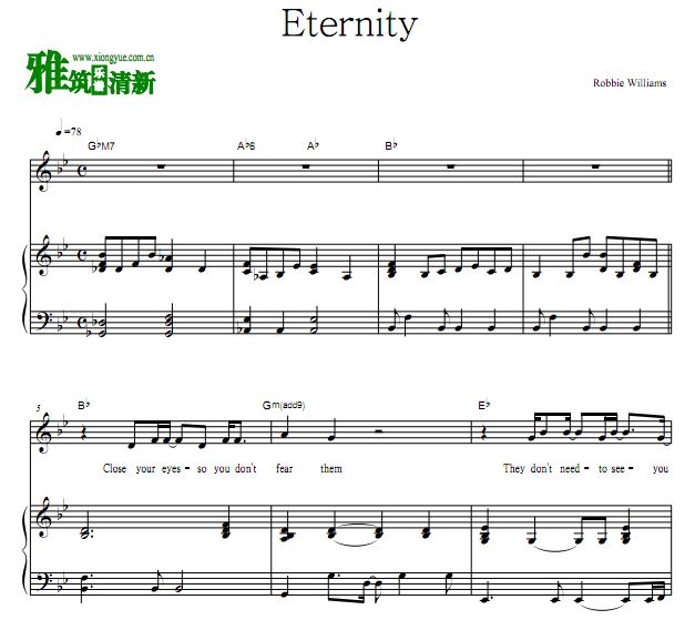Robbie Williams - Eternity 正谱 歌谱 钢琴弹唱谱