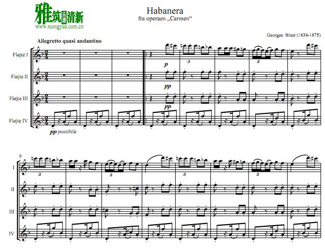 habanera 哈巴涅拉 长笛四重奏谱