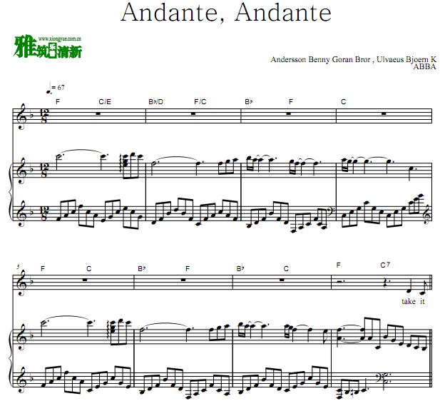 ABBA - Andante,Andante 歌谱 正谱 钢琴谱