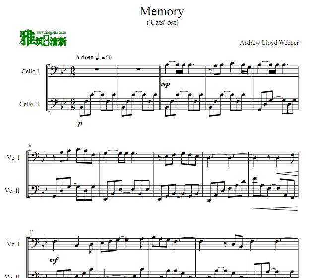 音乐剧猫 - Memory大提琴二重奏谱