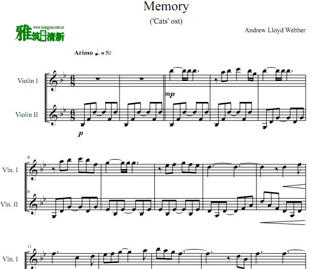 音乐剧猫 Memory 小提琴二重奏谱