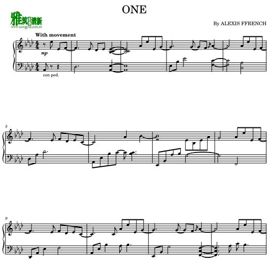 Alexis Ffrench - One钢琴谱