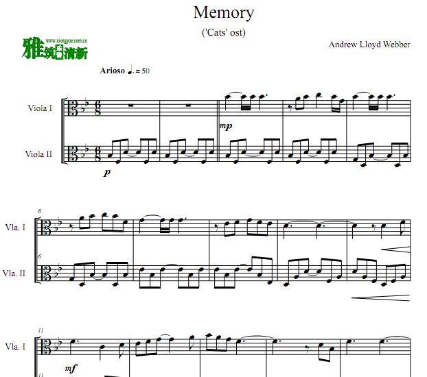 猫 CATS - Memory 中提琴二重奏谱