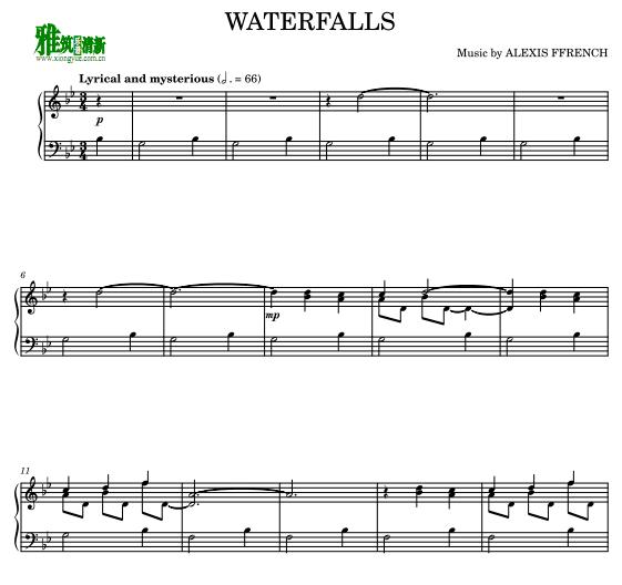 Alexis Ffrench - Waterfalls钢琴谱