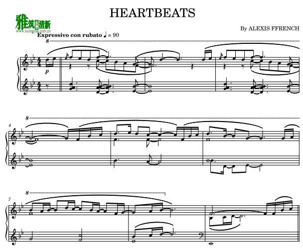 Alexis Ffrench - Heartbeats钢琴谱