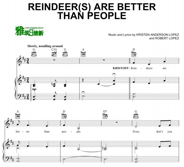 冰雪奇缘 Reindeers are better than people 声乐谱
