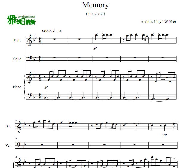 音乐剧猫 Memory 长笛大提琴钢琴合奏谱