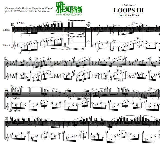 Philippe HUREL - Loops III 长笛二重奏谱