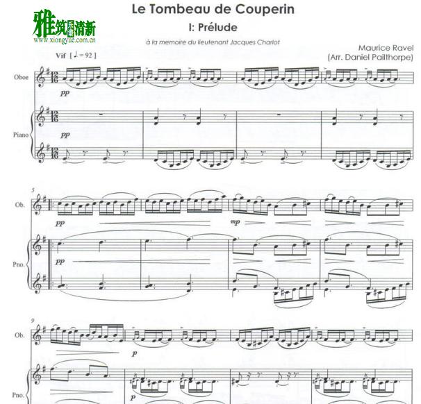 Le Tombeau de Couperin双簧管钢琴伴奏谱