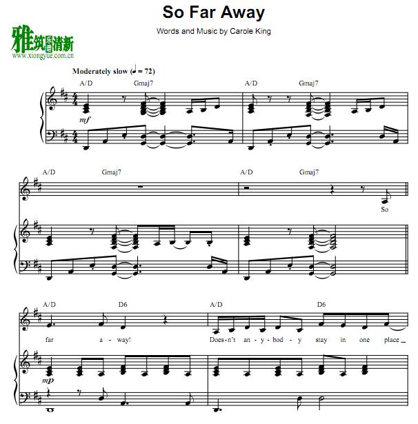 Carole King - So Far Away钢琴伴奏谱