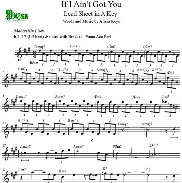 Alicia Keys - If I Ain't Got You 降B萨克斯谱