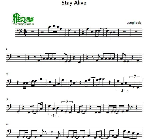 田柾国 - Stay Alive大提琴谱