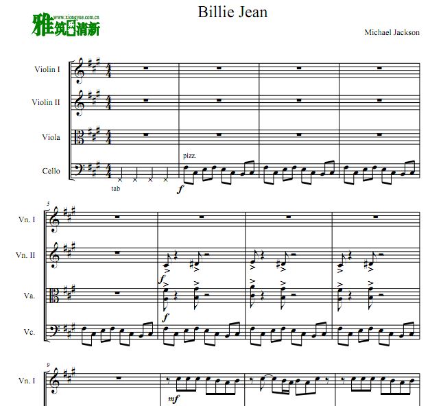 迈克尔·杰克逊 Billie Jean 弦乐四重奏谱