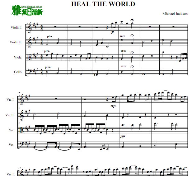 Michael Jackson - Heal The World 弦乐四重奏谱 PDF格式