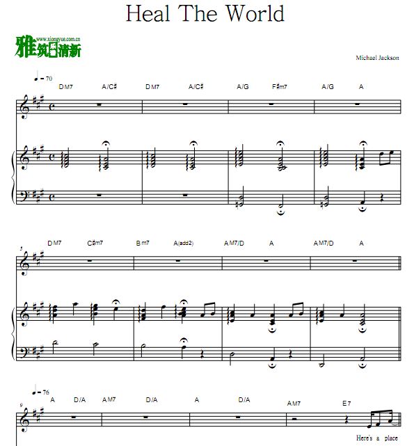 Michael Jackson - Heal The World 歌谱 弹唱钢琴谱
