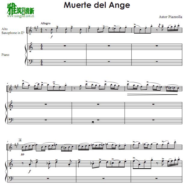 Muerte del Ange 次中音萨克斯钢琴伴奏谱