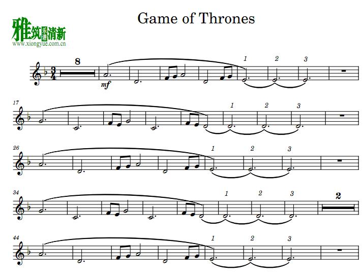 权力的游戏game of thrones 小号谱