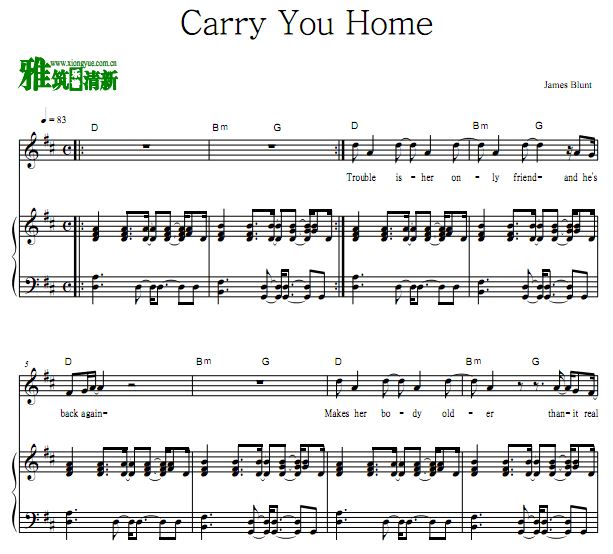 James Blunt - Carry You Home 钢琴谱 原谱 歌谱