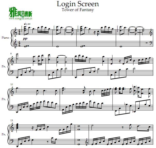 Tower of Fantasy - Login Screen钢琴谱