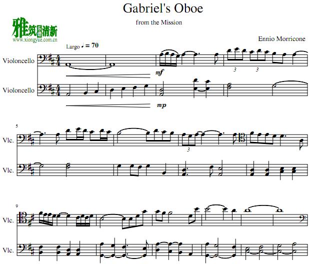教会 加布里埃尔的双簧管Gabriel's Oboe大提琴二重奏谱