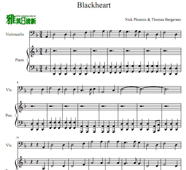 Blackheart大提琴钢琴伴奏谱