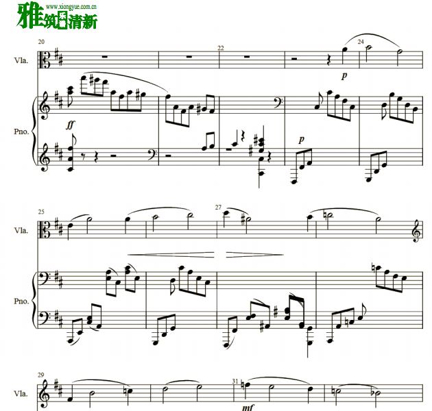 福雷 A大调第一小提琴奏鸣曲  Op.13 Mov.1中提琴钢琴谱